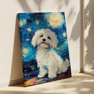 Coton De Tulear Starry Night Canvas Art - Van Gogh Inspired Dog Artwork
