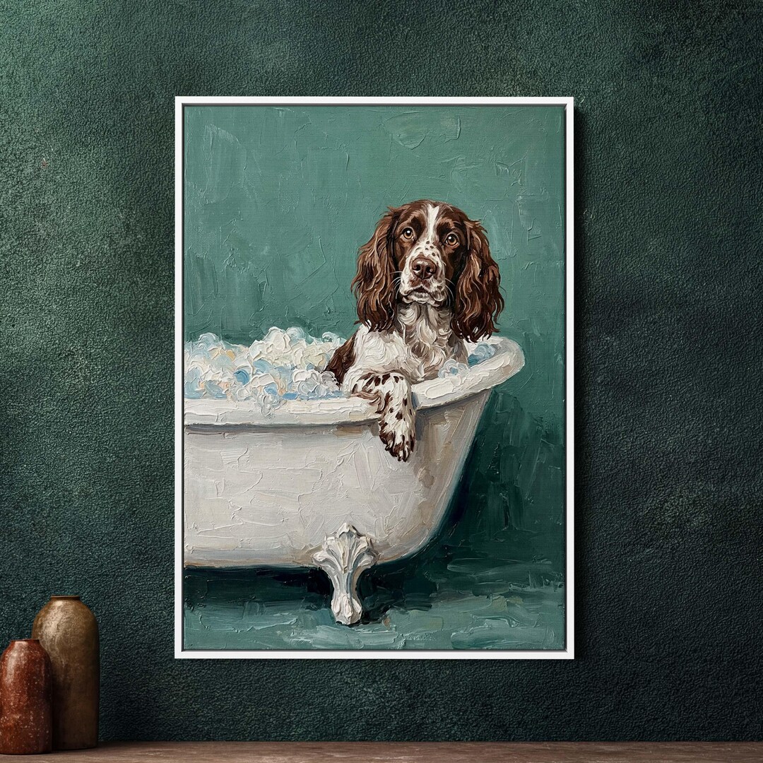 English Springer Spaniel Framed Canvas Wall Art, Large Dog Portrait ...