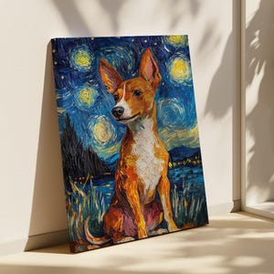 Basenji Starry Night Canvas Art - Van Gogh Inspired Dog Artwork