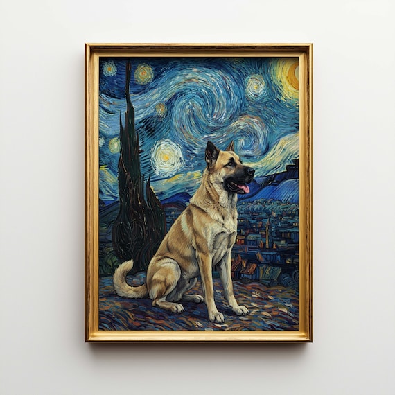 カンガル・シェパード・ドッグ 星空の夜 キャンバスアート - 犬の
