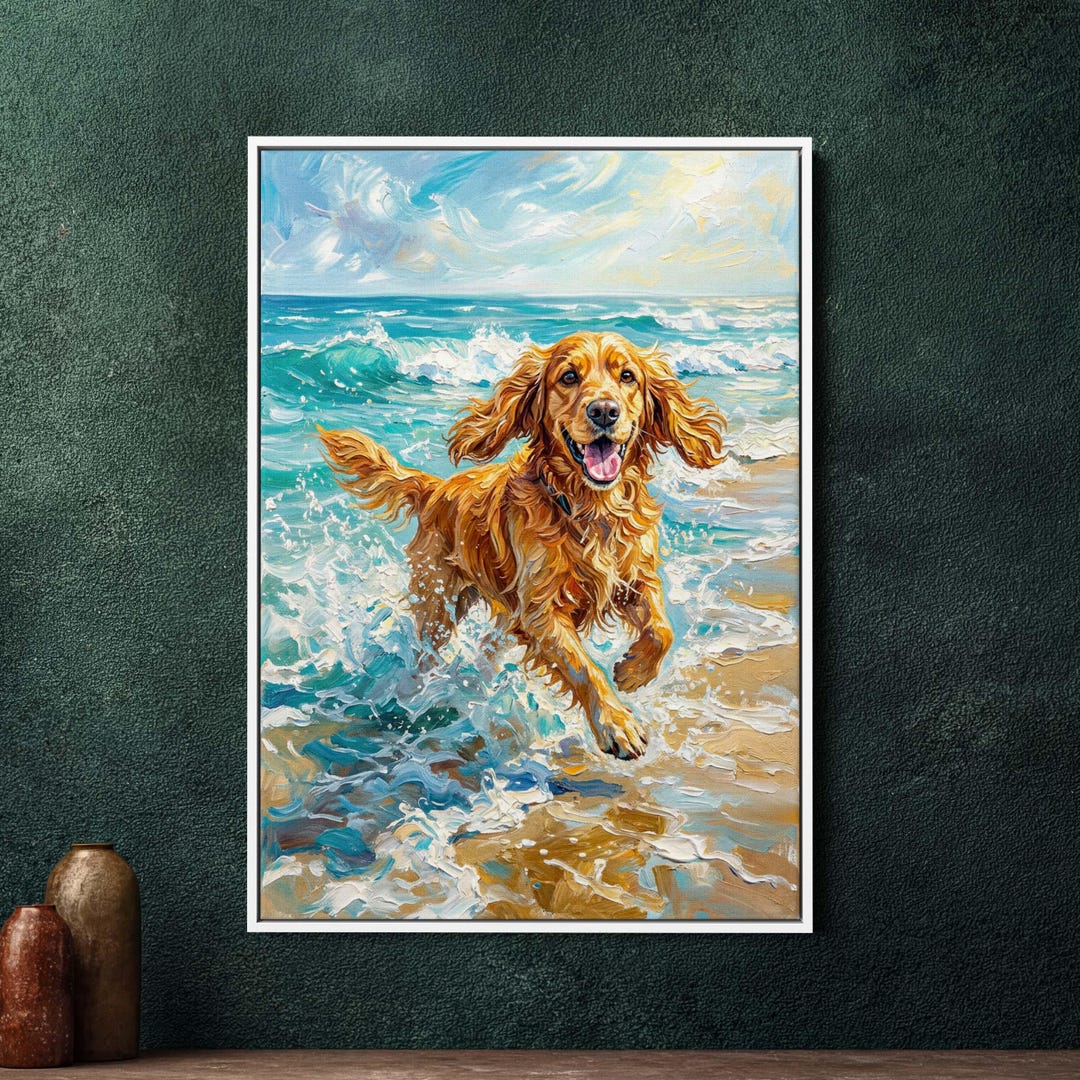 Cocker Spaniel Dog Framed Canvas Wall Art, Large Pet Portrait Decor for ...