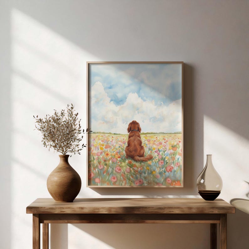 Personalized Irish Red Setter Flower Field Portrait Poster & Canvas | Custom Dog Wall Art image 10