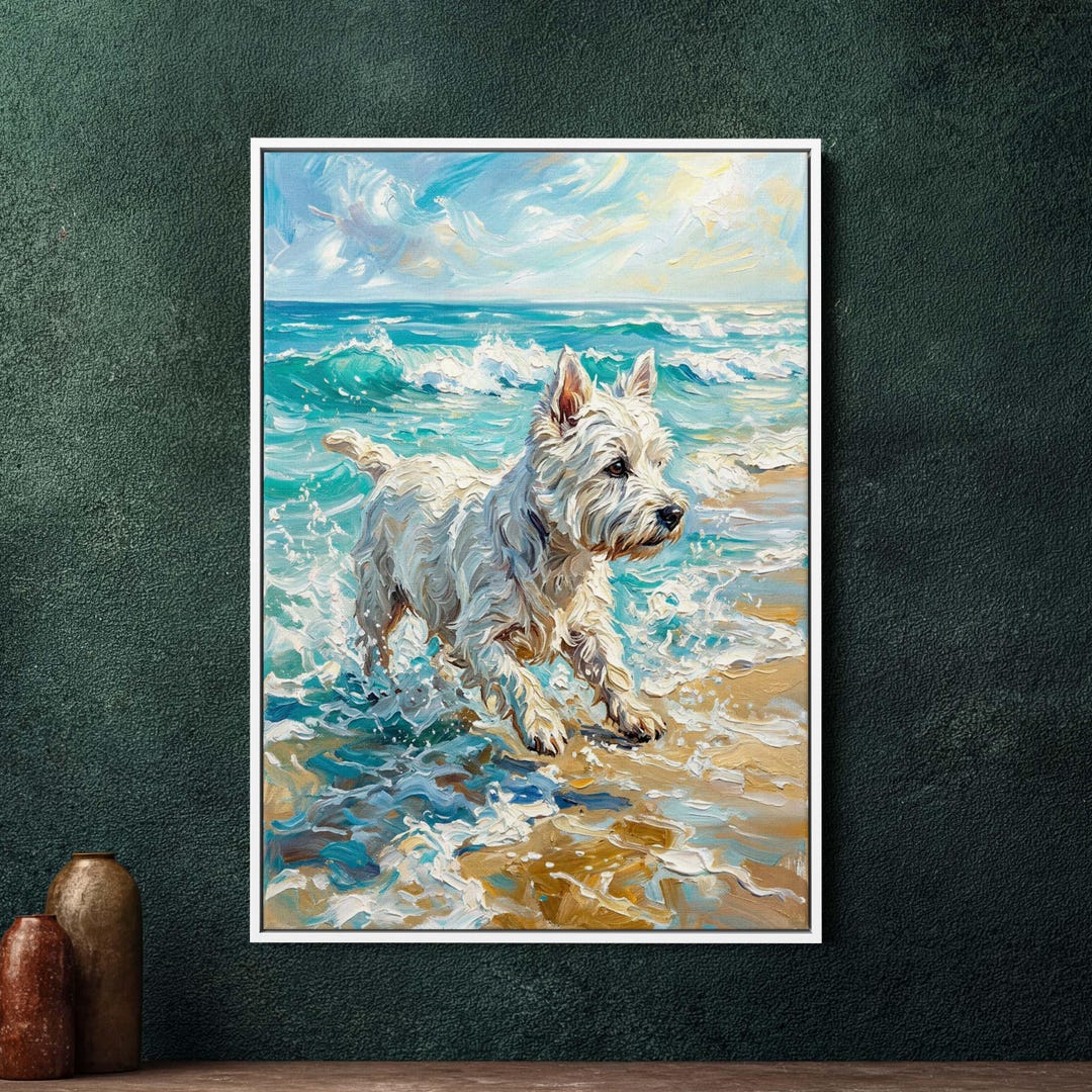 Framed Canvas Wall Art - West Highland White Terrier Dog, Large White ...