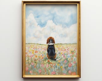 Beagle dog Flower Field Canvas Art - Dog Memorial Poster Gift