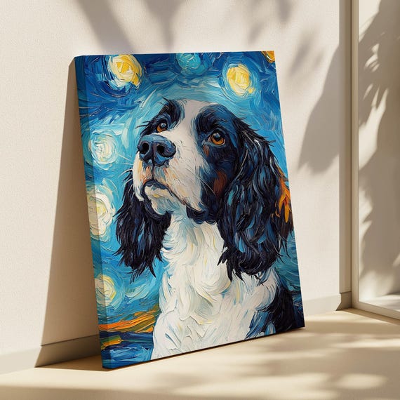 English Springer Spaniel Starry Night Canvas Art - Van Gogh