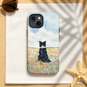 Border Collie Flower Field Art Mobilskal - Hundminnesgåva för iPhone, Samsung och Google Phone