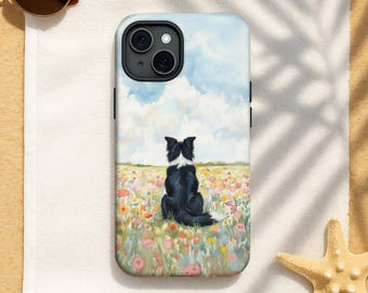 Border Collie Flower Field Art Mobilskal - Hundminnesgåva för iPhone, Samsung och Google Phone
