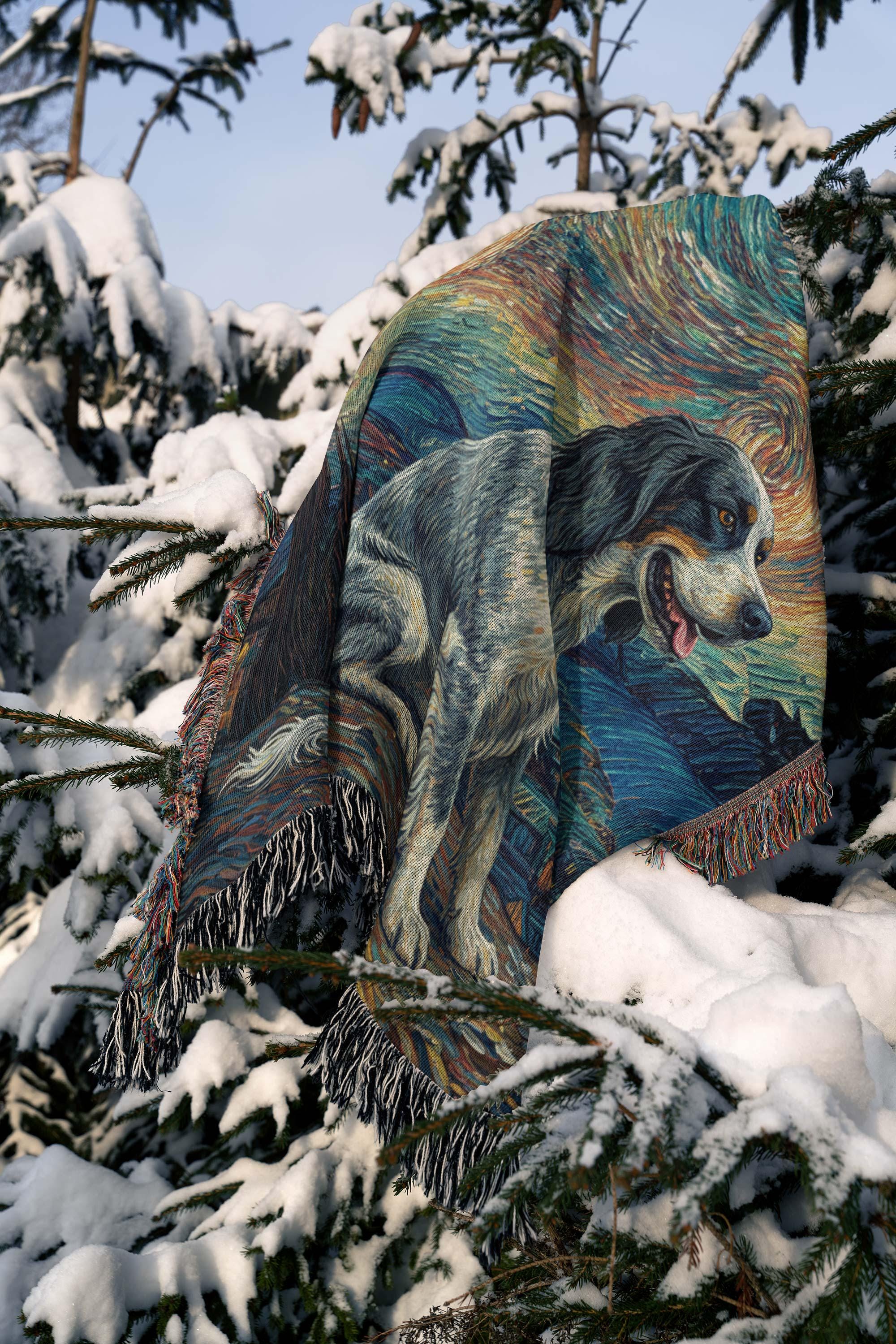 Blue Picardy Spaniel Starry Night Art - Van Gogh Inspired Woven