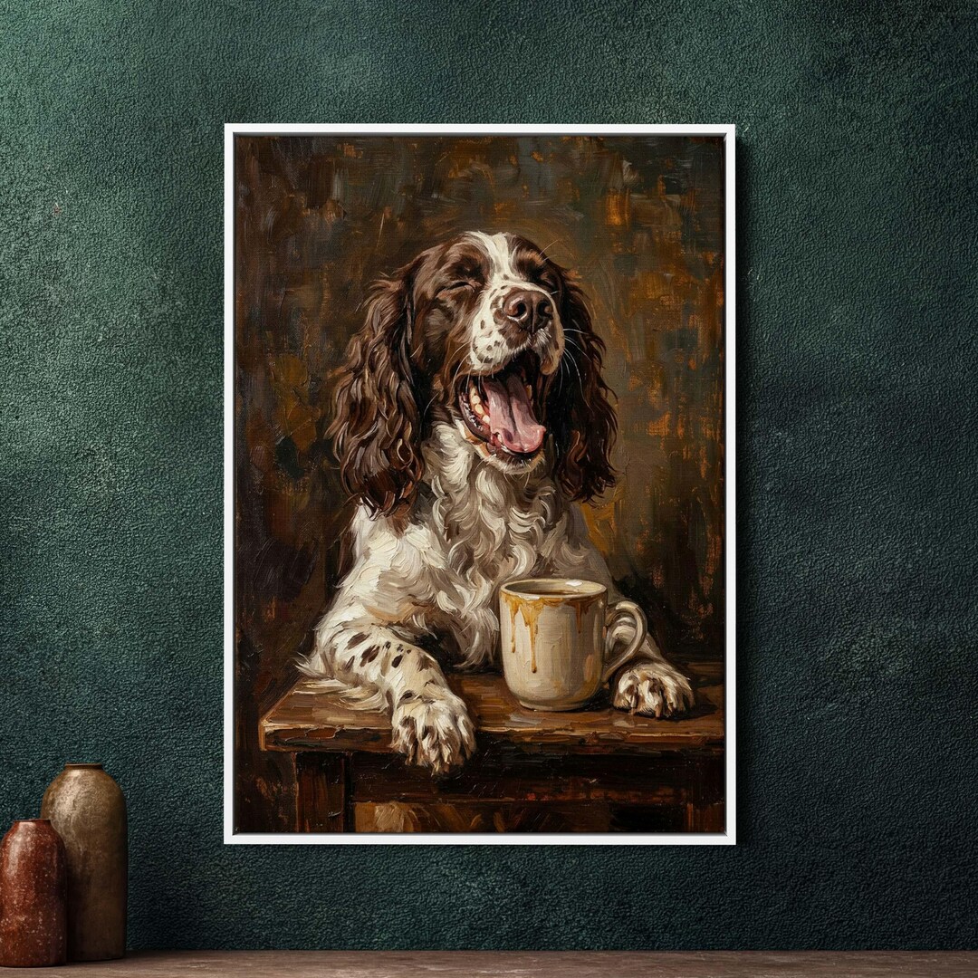 English Springer Spaniel Framed Canvas Wall Art, Large Dog Portrait ...