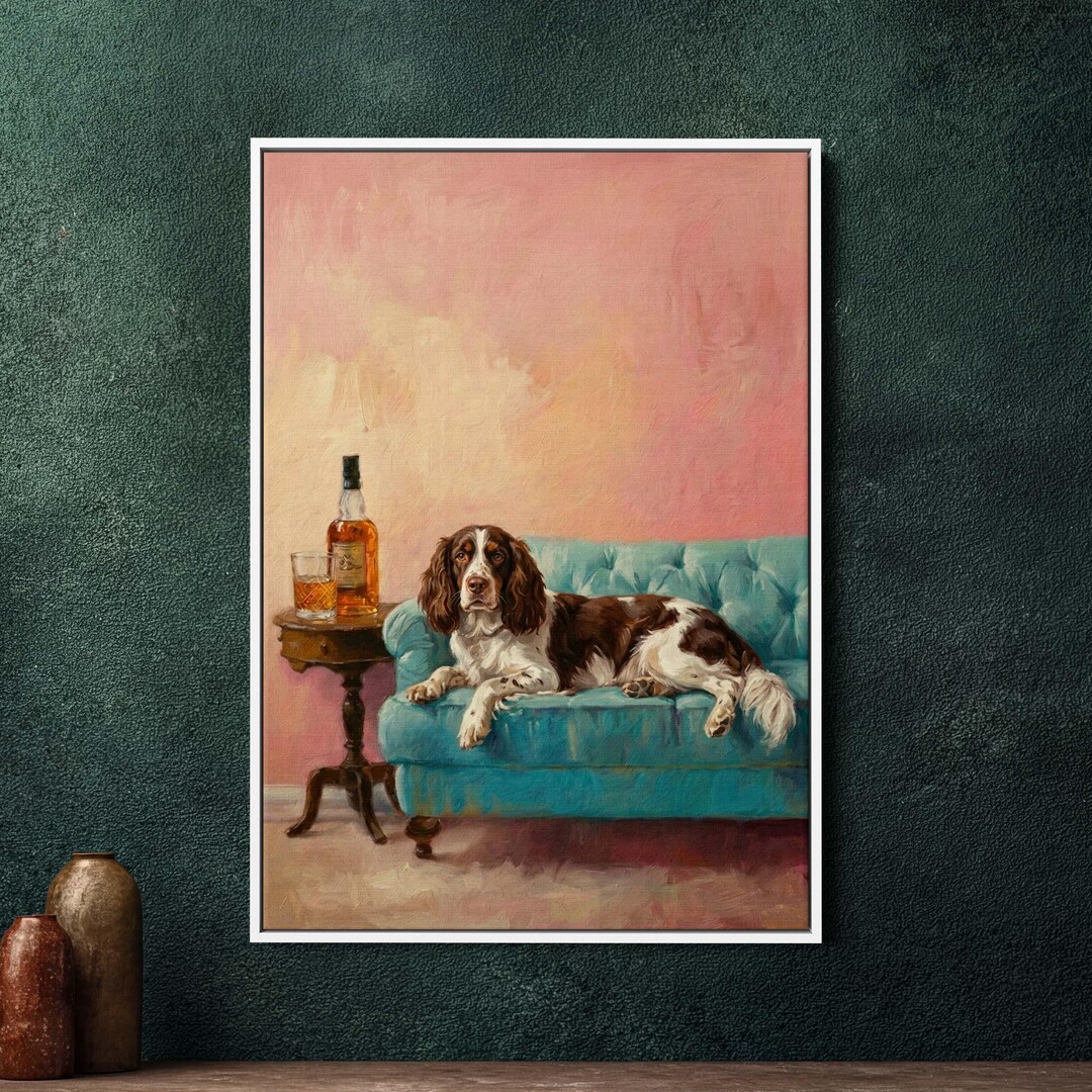 English Springer Spaniel Framed Canvas Wall Art, Large Dog Portrait ...