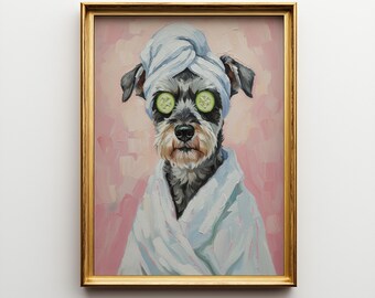 Personalized Miniature Schnauzer Dog Spa Art - Dog Breed Portrait Poster & Canvas | Custom Dog Wall Art