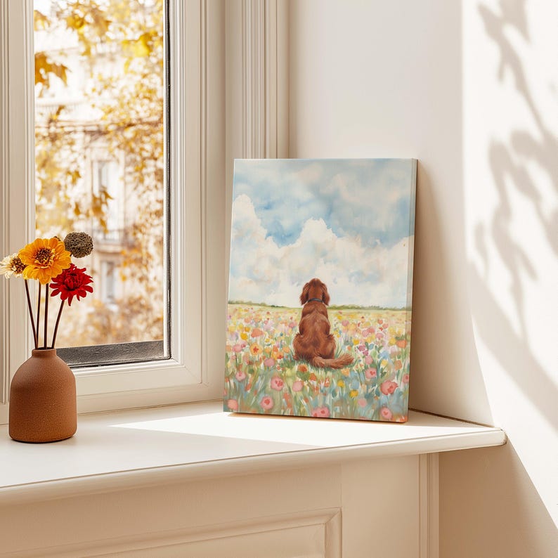 Personalized Irish Red Setter Flower Field Portrait Poster & Canvas | Custom Dog Wall Art image 7