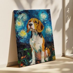 Beagle Starry Night Canvas Art - Van Gogh Inspired Dog Artwork