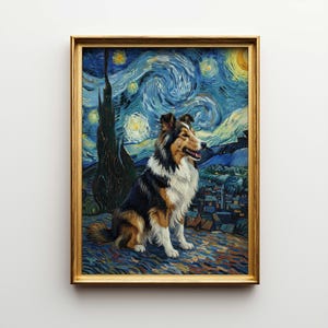 Shetland Sheepdog  Starry Night Canvas Art - Dog Van Gogh Poster Gift