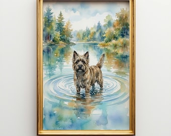Cairn Terrier Framed Canvas Wall Art - Large Dog Portrait Print for Living Room Decor