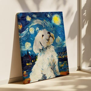 Coton De Tulear Starry Night Canvas Art - Van Gogh Inspired Dog Artwork