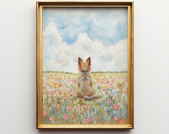Personalized Australian Silky Terrier Flower Field Portrait Poster & Canvas | Custom Dog Wall Art