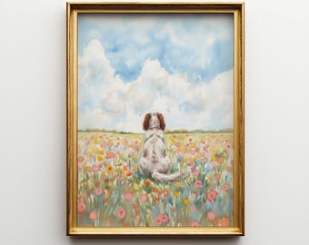 "Kunstdruck auf Leinwand ""English Setter"" - Blumenfeld."