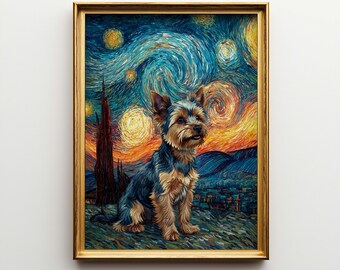 Yorkshire Terrier  Starry Night Canvas Art - Dog Van Gogh Poster Gift