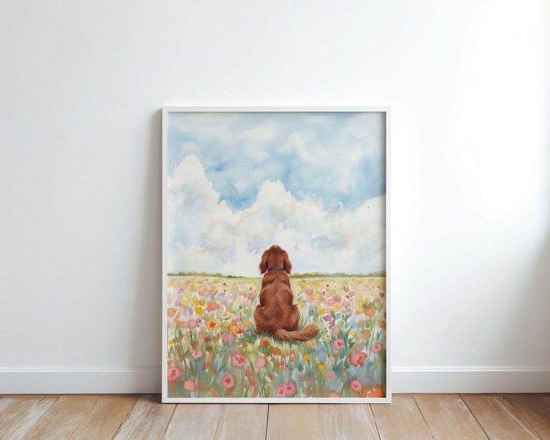 Personalized Irish Red Setter Flower Field Portrait Poster & Canvas | Custom Dog Wall Art image 5