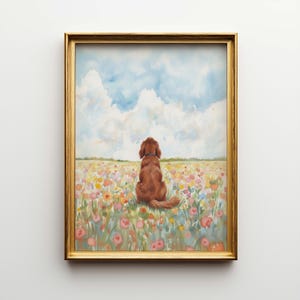 Personalized Irish Red Setter Flower Field Portrait Poster & Canvas | Custom Dog Wall Art image 1