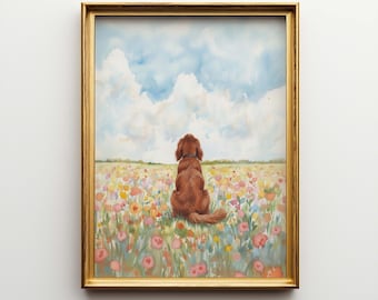 Personalized Irish Red Setter Flower Field Portrait Poster & Canvas | Custom Dog Wall Art