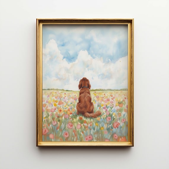 Personalized Irish Red Setter Flower Field Portrait Poster & Canvas | Custom Dog Wall Art