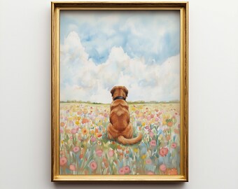 Spanish Mastiff Flower Field Canvas Art - Dog Memorial Poster Gift