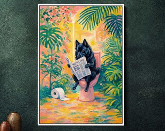 Schipperke inramad canvastavla – Stort tryck med belgisk hund, modern dekoration av rasen svart spets