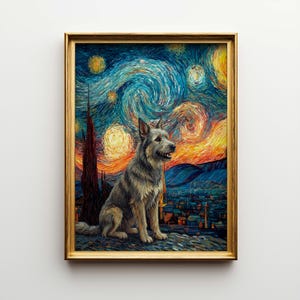 Picardy Sheepdog  Starry Night Canvas Art - Dog Van Gogh Poster Gift