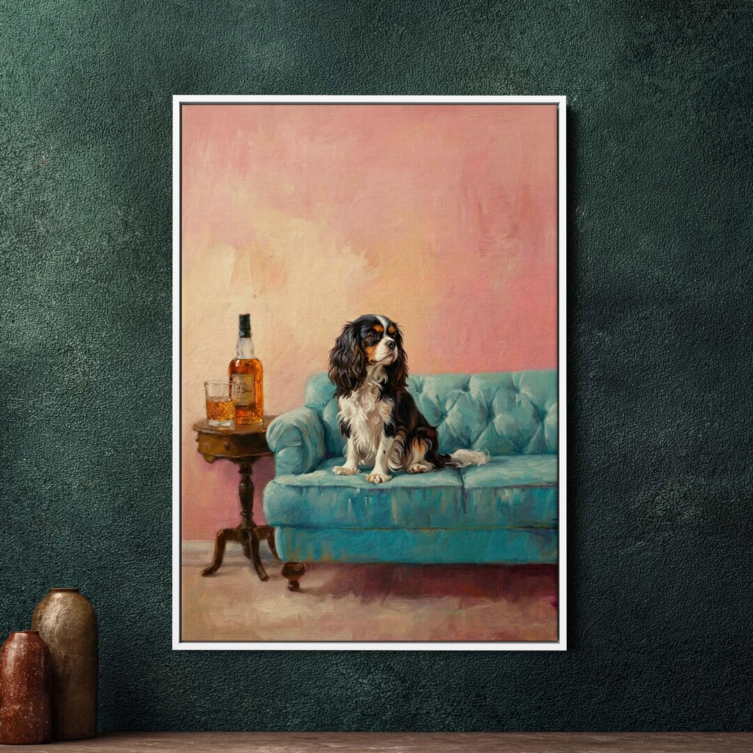 English Toy Spaniel Framed Canvas Wall Art – King Charles Dog Portrait ...