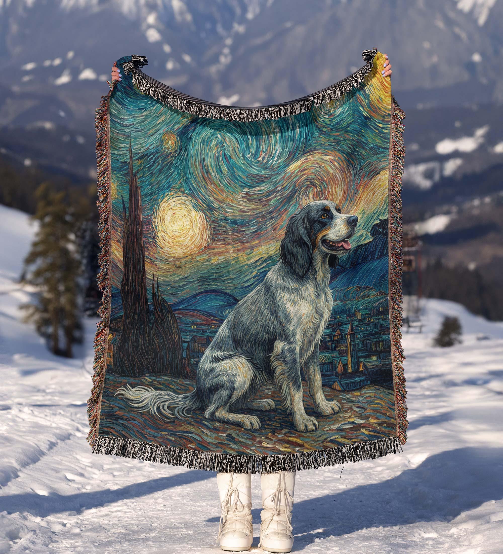 Blue Picardy Spaniel Starry Night Art - Van Gogh Inspired Woven