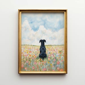 German Pinscher Flower Field Canvas Art - Dog Memorial Poster Gift