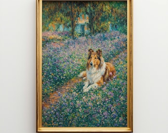 Collie Dog Poster Canvas Wall Art | Large Farmhouse Dog Decor | Big Rustic Canine Portrait Print