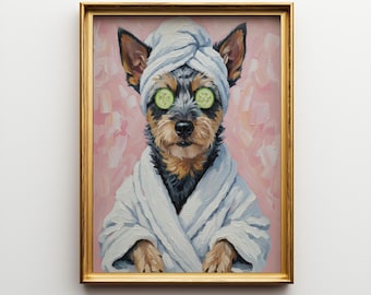 Personalized Australian Terrier Dog Spa Art - Dog Breed Portrait Poster & Canvas | Custom Dog Wall Art