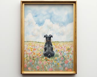 Personalized Miniature Schnauzer Flower Field Portrait Poster & Canvas | Custom Dog Wall Art