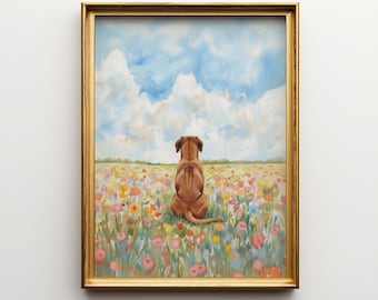 Rhodesian Ridgeback Flower Field Canvas Art - Dog Memorial Poster Gift