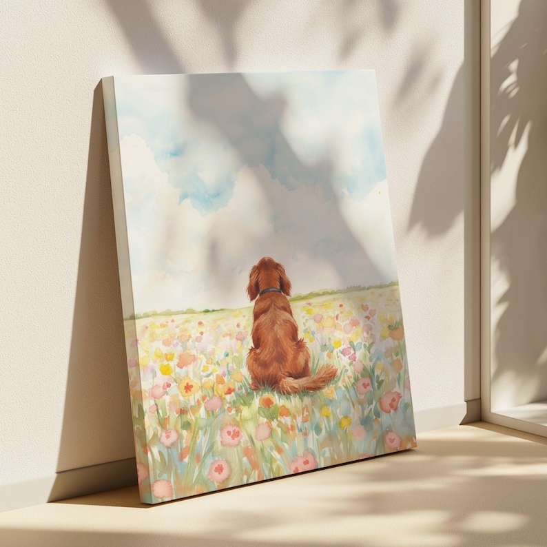 Personalized Irish Red Setter Flower Field Portrait Poster & Canvas | Custom Dog Wall Art image 3
