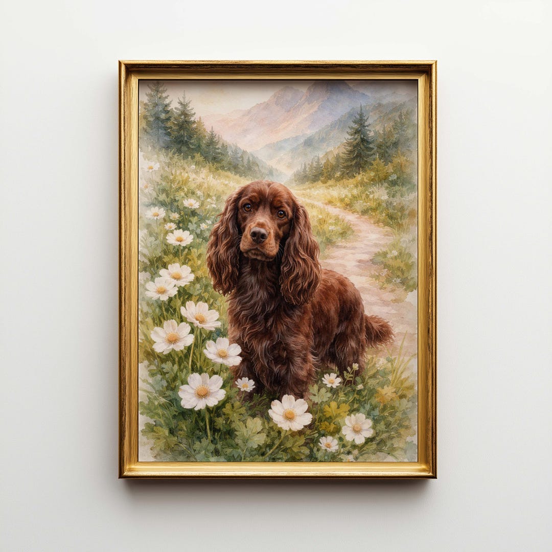 English Cocker Spaniel Watercolor Framed Canvas, Large Dog Wall Art ...