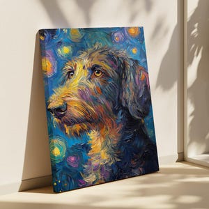 Deerhound Starry Night Canvas Art - Van Gogh Inspired Dog Artwork