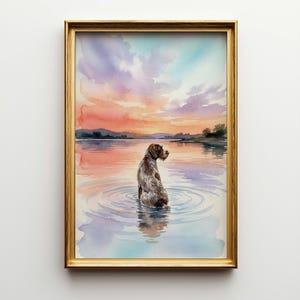 Duitse ruwharige aanwijzer poster canvas kunst aan de muur, grote jachthond decor, rustieke boerderij huisdier minnaar cadeau