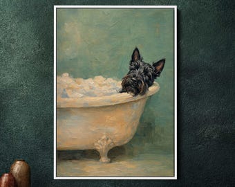Inramad canvastavla med skotsk terrier, stort tryck med skotsk hund, klassisk väggdekoration med svart terrier