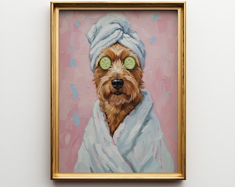 Arte personalizada para spa canino com tema de Norwich Terrier - Pôster e tela com retrato da raça | Arte de parede personalizada para cães
