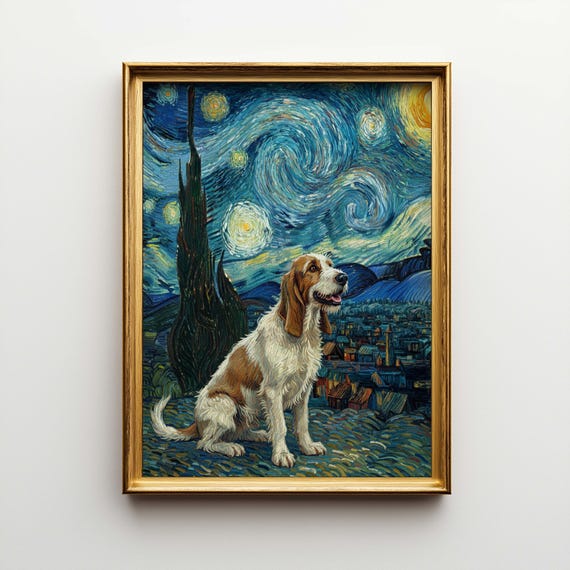 Grand Basset Griffon Vendeen Starry Night Canvas Art Dog Van