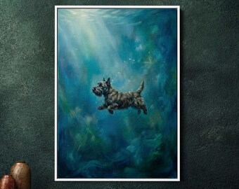 Inramad canvastavla med skotsk terrier, väggdekoration med stor hund, porträtt av svart skotsk terrier för vardagsrum