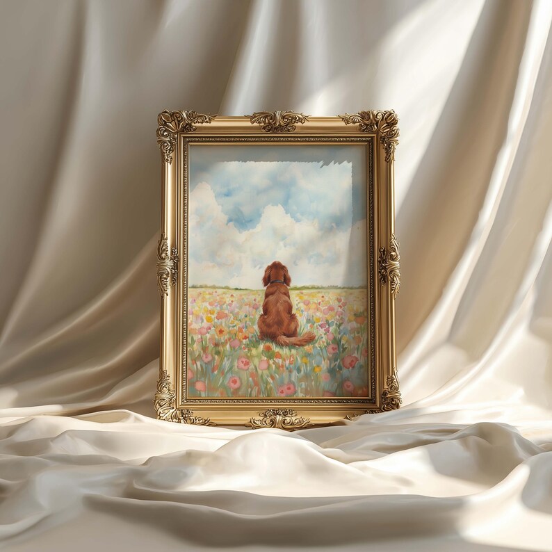 Personalized Irish Red Setter Flower Field Portrait Poster & Canvas | Custom Dog Wall Art image 4