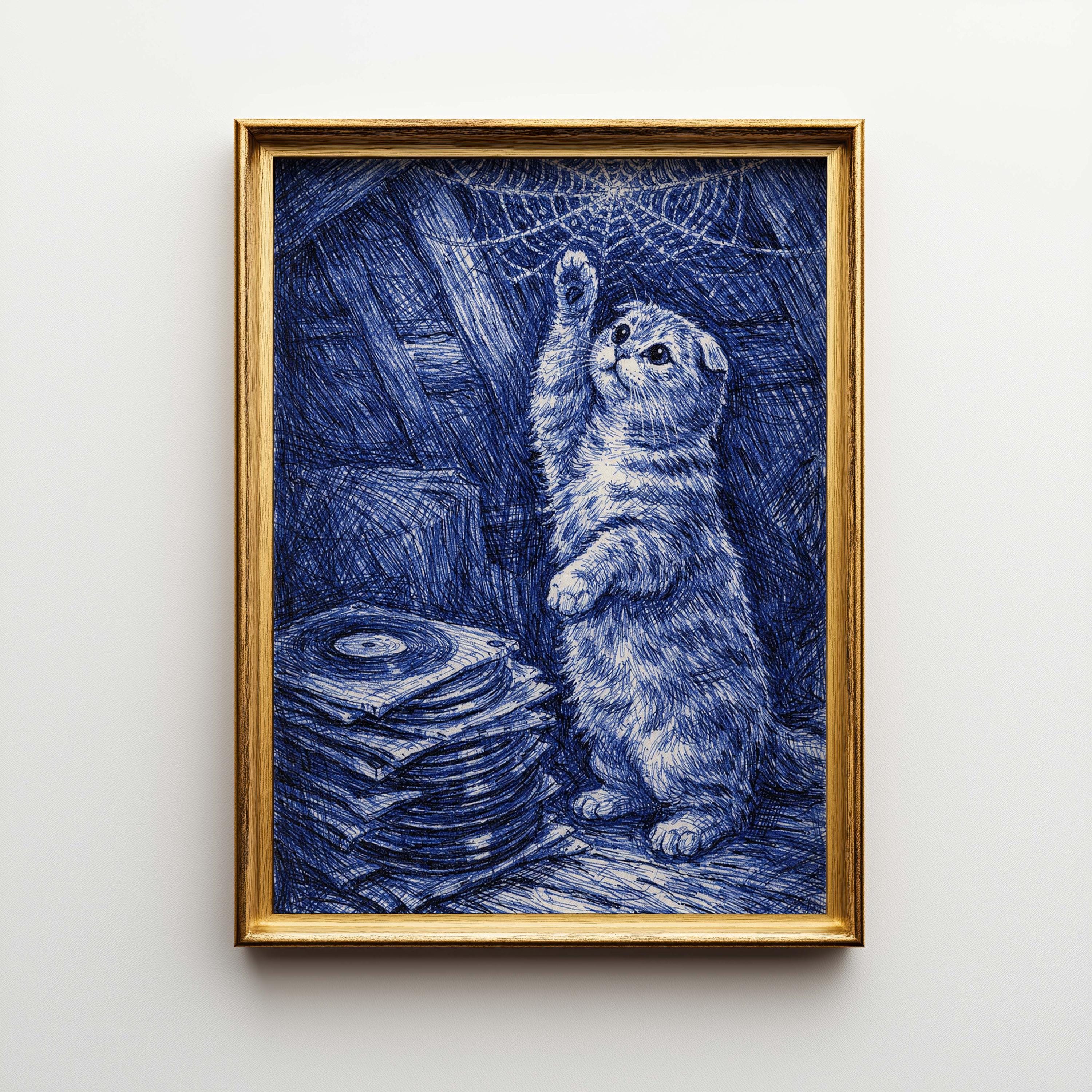 Personalized Blue Scottish Fold Cat Van Gogh Portrait Poster