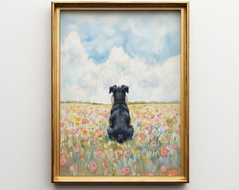 Personalized Schnauzer dog Flower Field Portrait Poster & Canvas | Custom Dog Wall Art