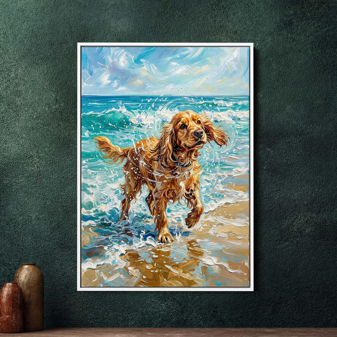 English Cocker Spaniel Framed Canvas Wall Art – Large Dog Portrait Wall ...