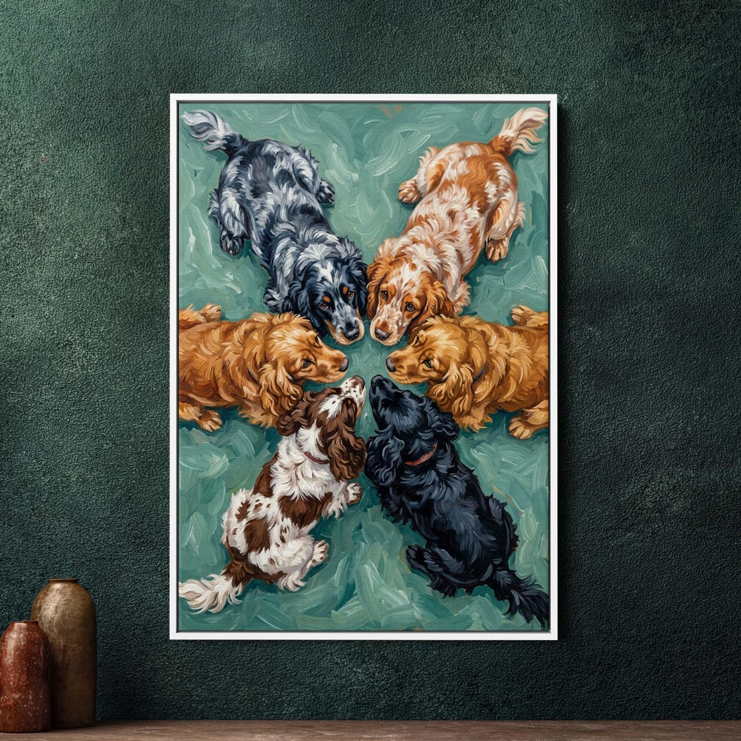 Framed Canvas English Cocker Spaniel Wall Art, Large Dog Canvas Print ...